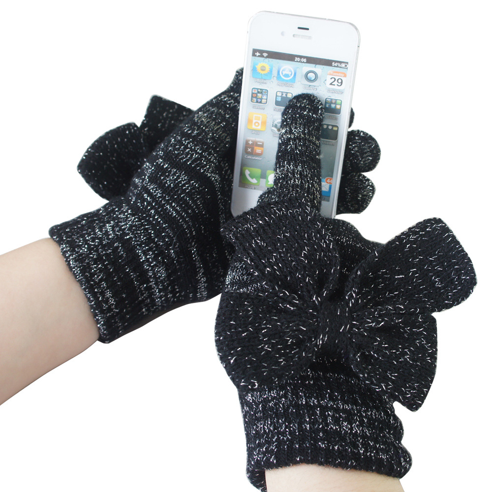 厂家直销 手套批发 冬季女款触屏手套 银丝时尚保暖5指触屏手套