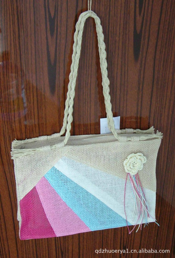 2012新款女士夏季外出必备纸布包,纯手工钩花沙滩包