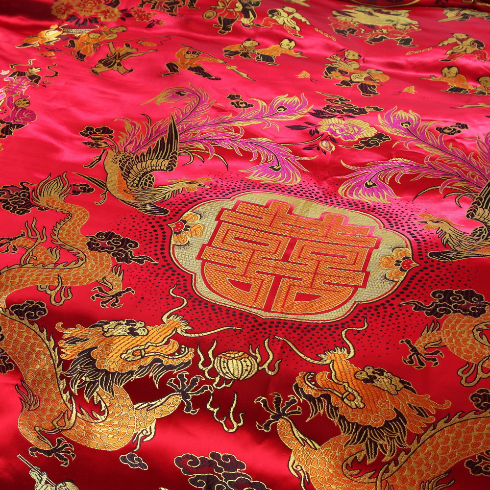 婚庆大红龙凤百子图吉祥图案被套批发