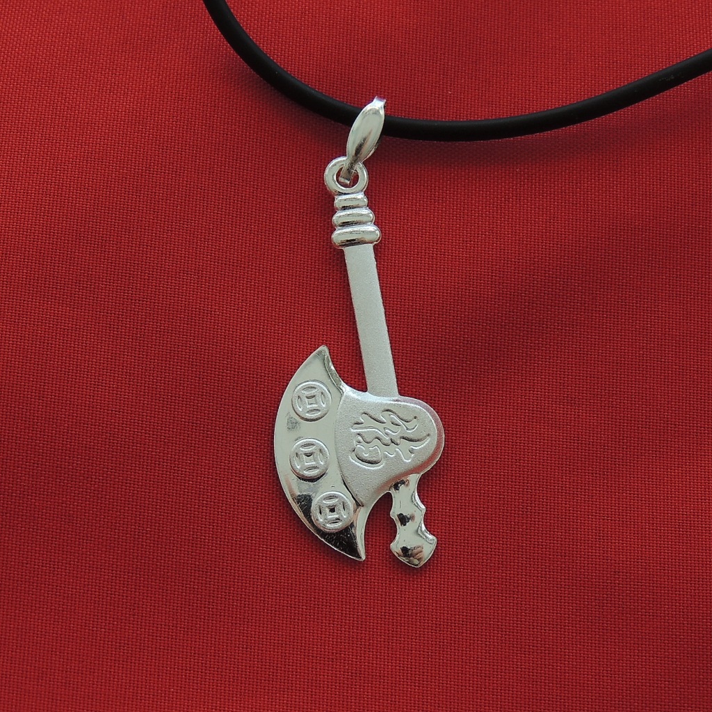 纯银s990斧头吊坠 实心福字三铜钱斧头吊坠 3克 中号 吉祥吊坠