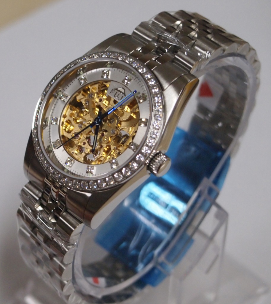 **fuji富士品牌全自动机械蓝宝石镶钻双镂空陀飞轮男手表