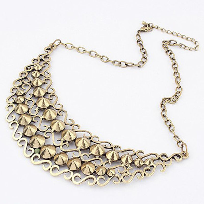 欧美复古项链 精致花纹铆钉热卖夸张项链 镂空项链 做旧效果 批发-「