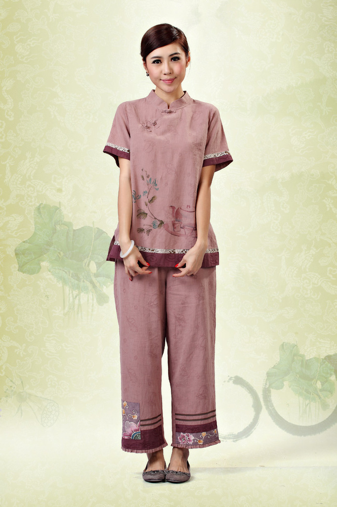 新款 木棉道新款典雅民族风格服饰 唐装女装短袖上衣18158