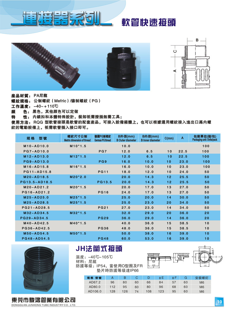 软管快速接头.线管接头.尼龙接头ad42.