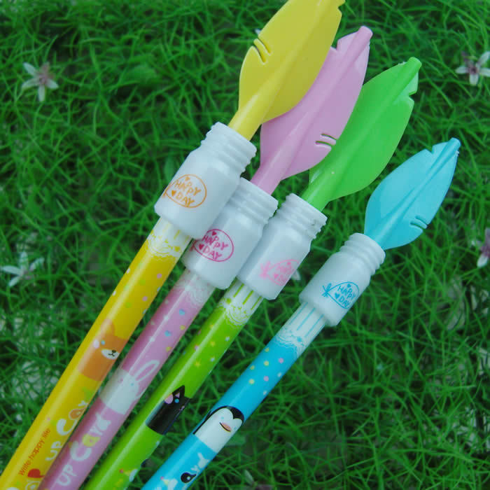 日韩文具 羽毛造型笔帽 按动式圆珠笔