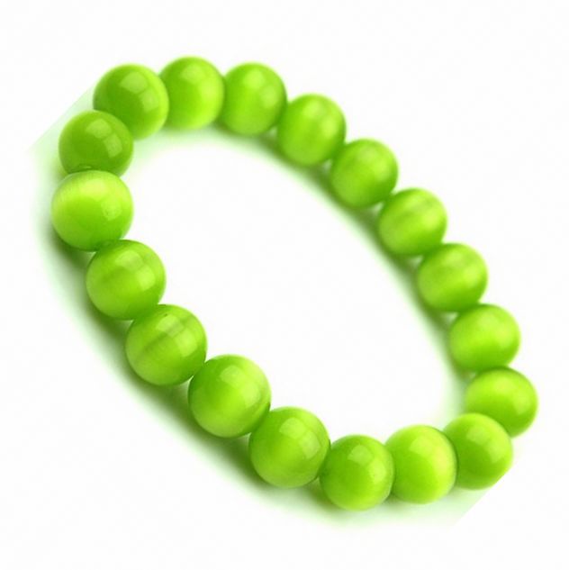 瑜瑞轩绿色猫眼石手链10mm女款手链水晶手链闪闪的水晶1331