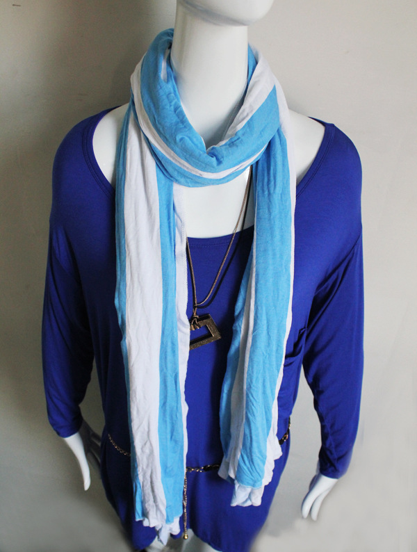 2012围巾新款 清新蓝白条纹长款保暖围巾/女士围巾 112-6