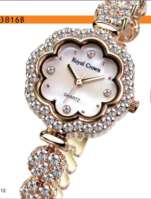 批发正品royal crown 萝亚克朗手表 镶钻女表 玫瑰金 白金 3816