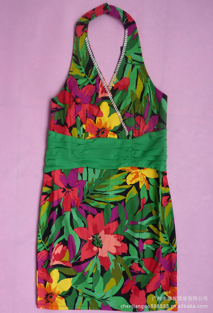 2013夏季新款连衣裙香港卡佛儿正品韩版显身材v领绿色大花连衣裙