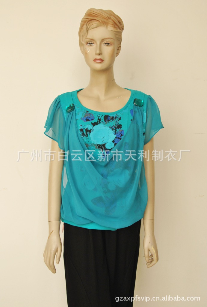 天利阿香婆 时尚大码 民族服装妈妈装 女装t恤批发 假两件