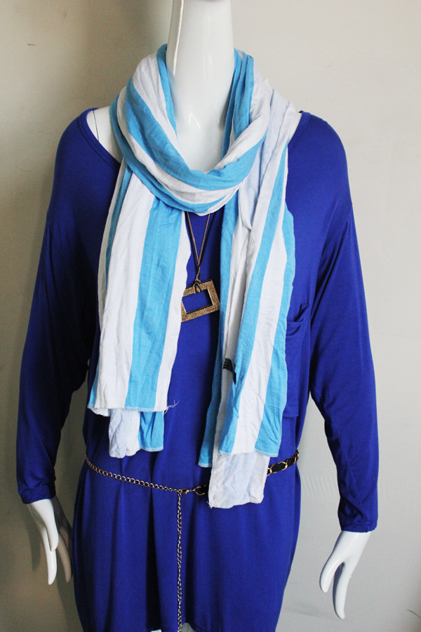 2012围巾新款 清新蓝白条纹长款保暖围巾/女士围巾 112-6