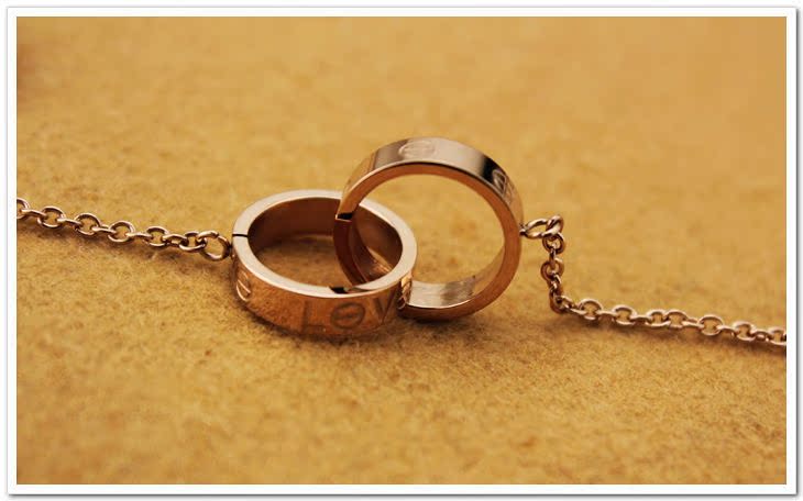 大号双环项链 钛钢玫瑰金 马伊俐同款 明星最爱 时尚韩版