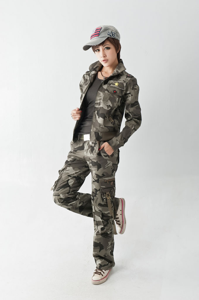 2014秋装户外休闲迷彩服女装军装军迷迷彩外套长袖帆布纯棉8070