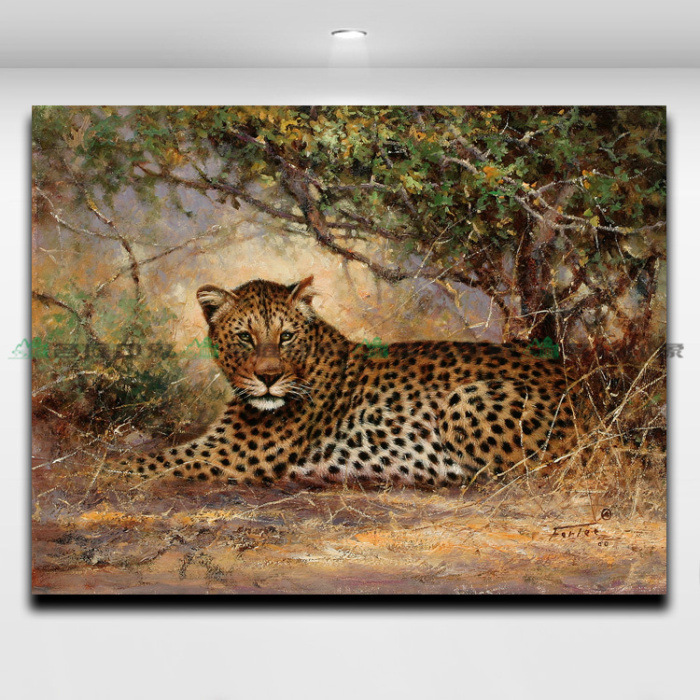 猎豹栖息餐厅书房客厅卧室无框画装饰画油画帆布画挂画壁画