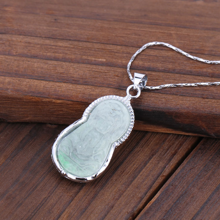 镶玉包边佛女观音男士吊坠项链 马来玉饰品