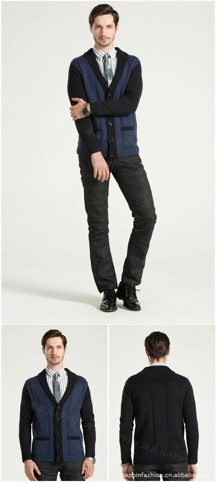 服装鞋帽箱包,钟表眼镜 男装 男式毛衣 海品撞色条纹男款羊毛衫 德班