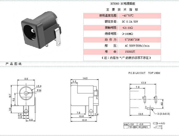 dc003a插座引脚图图片