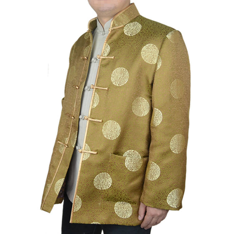 冬季中老年男唐装中老年男装土黄色圆男士唐装外套冬装加棉