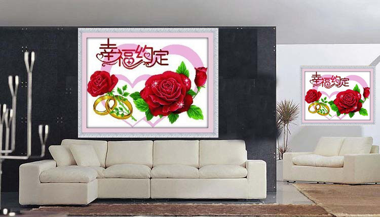 批发 精准100%印布十字绣 精度100印花十字绣 幸福约定