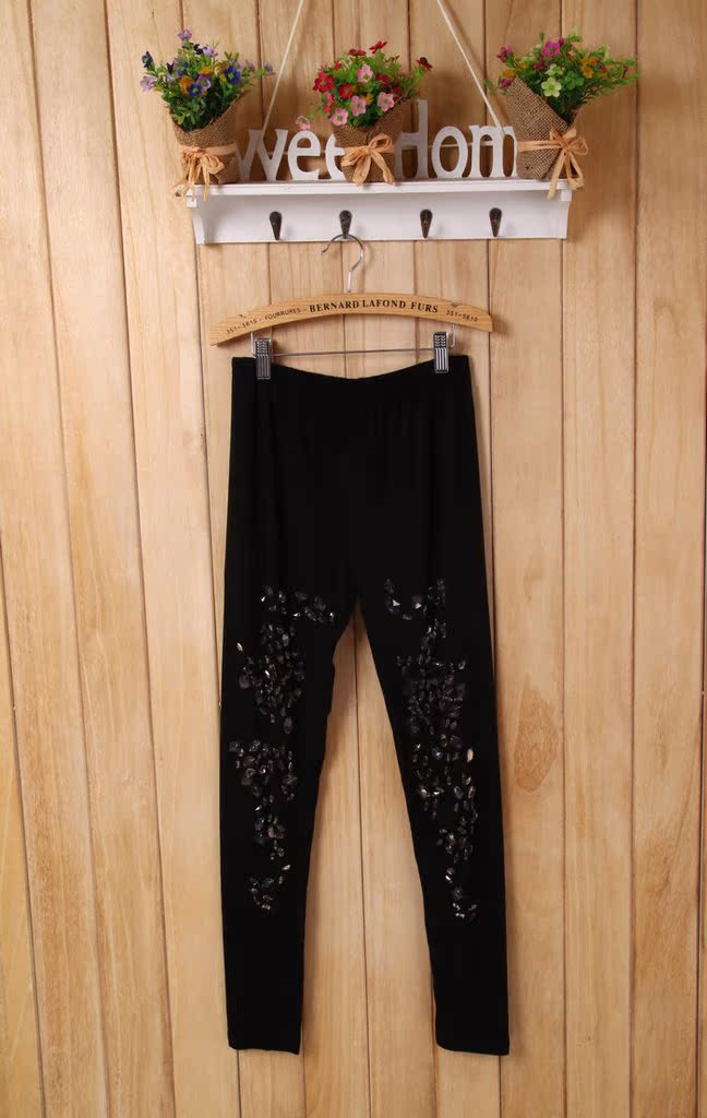 黑1 9.15 爆版 批发 广州女装 菁菁水晶钻石修身打底长裤a887
