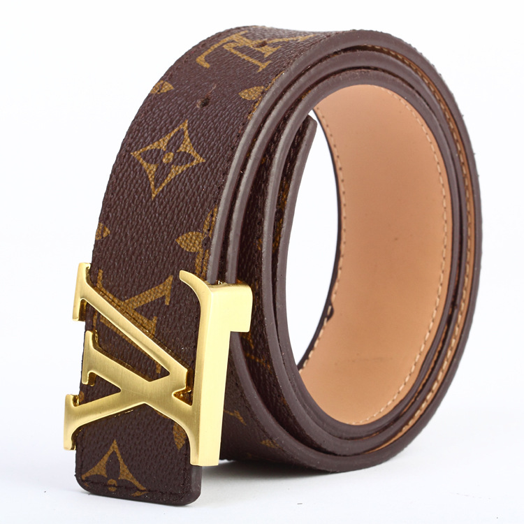路易威登 真皮皮带 lv荔枝纹底字母扣腰带 咖啡格子