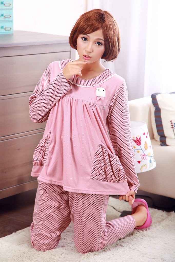 2012秋冬新款长袖针织哺乳装睡衣女式月子服开口喂奶装批发