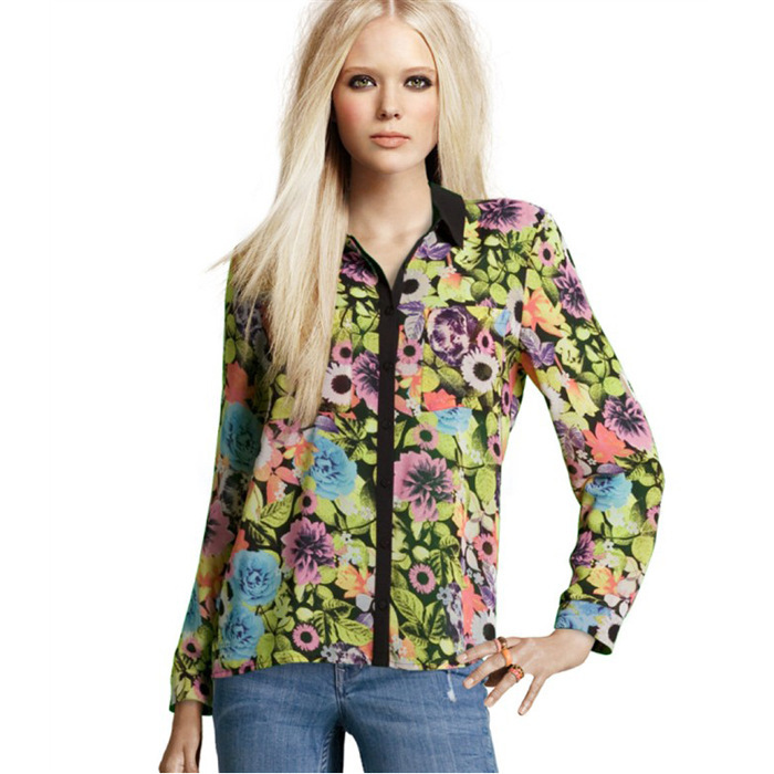 现货衬衫批发 2012秋季hm主打欧美新款大花衬衫女长袖衬衫