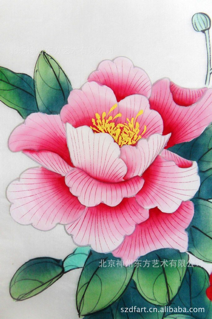 国画花鸟画工笔茶花牡丹绢画装饰画绢画礼品画