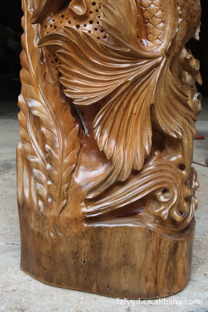 佛缘木雕根雕工艺品香樟木金鱼金玉满堂酒店古玩饰品摆件3160