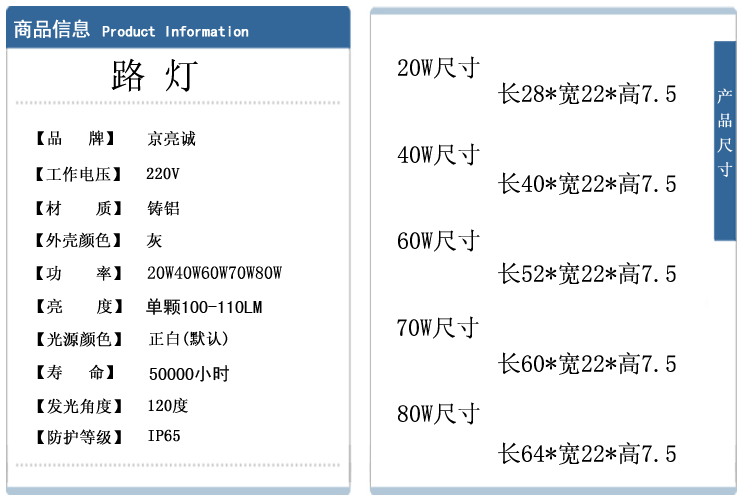20-80w反光片大功率led路灯美国普瑞45mil道路灯庭院灯太阳能路灯