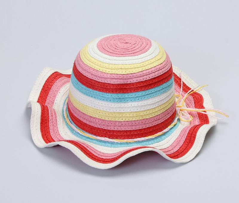 服装鞋帽箱包,钟表眼镜 服饰 帽子 12夏 儿童荷叶边彩虹色遮阳帽 编织