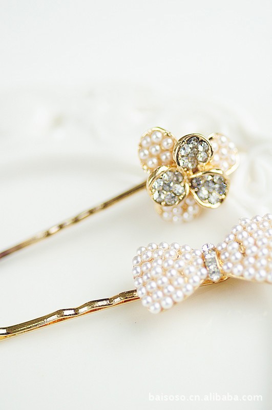 蝴蝶结花朵爱心星星 珍珠水钻浏海夹边夹小发夹 6.90,5.90,4.90元/对