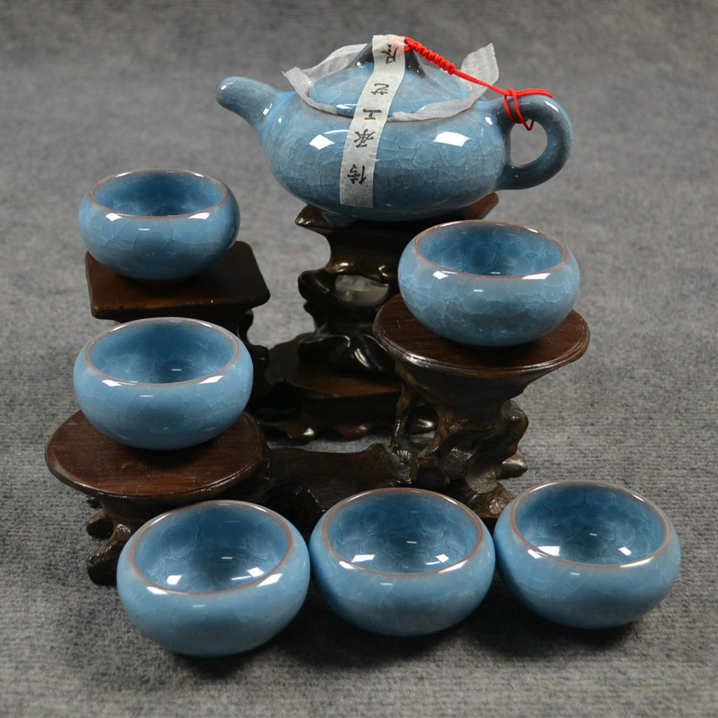 7头多彩冰裂茶具套装 紫砂茶具 德化陶瓷功夫茶具 含礼盒手提袋