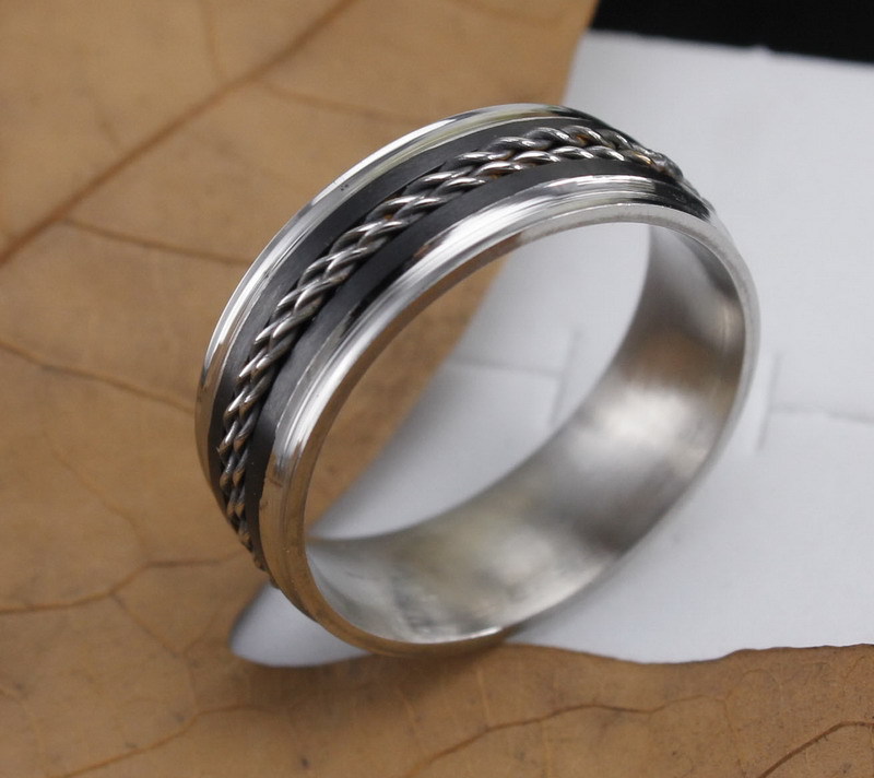 欧美风中间两钢丝条戒指指环男女通用钛钢饰品批发