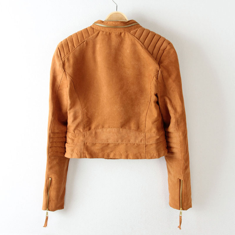 0201外贸原单 正品女式修身短款皮衣 鸡皮衣 斜拉链外套0.45kg