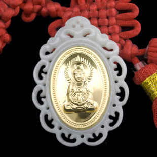 [伊莱特珠宝]缅甸天然a级翡翠千足金金镶玉观音