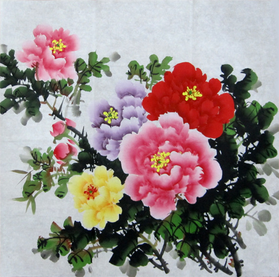 家居装饰送礼佳品 云水谣画坊纯手绘四尺斗方写意牡丹国画m174