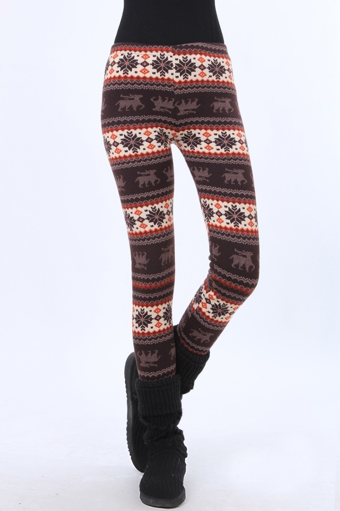 Womens Xmas Snowflake Reindeer Knitted Warm Pattern Leggings Tights ...