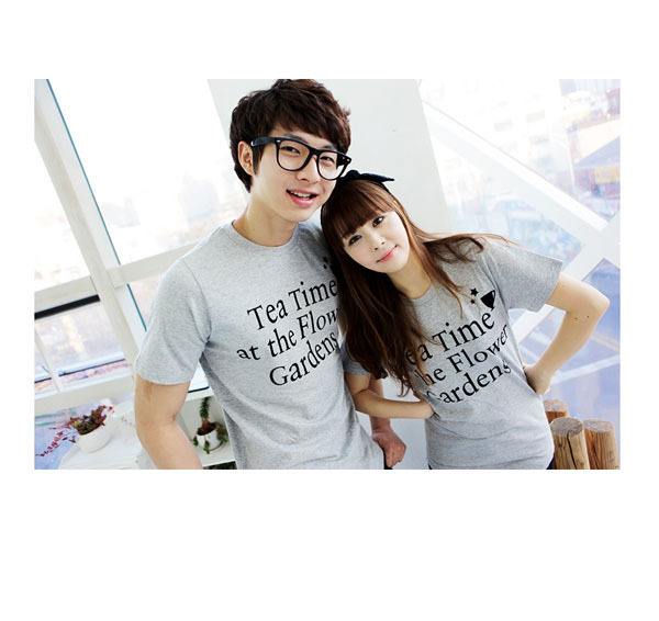 2013新款韩国时尚休闲情侣装 夏装字母印花杯子图案短袖情侣t恤