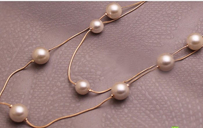 韩国饰品 韩版多层时尚花朵项链 双层珍珠链长款毛衣链