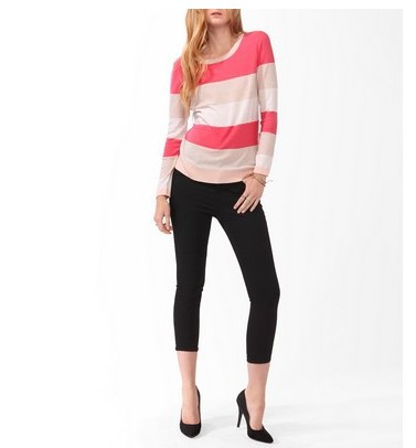 特价批发出口欧美外贸原单尾货女装f**撞色粗条纹春款针织衫