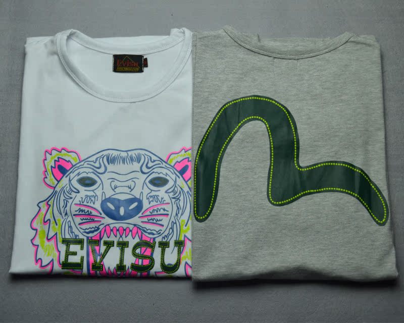 2013新款潮男装evisu日本福神老虎头男士弹力潮牌短袖t恤 男批发