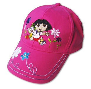 批发采购帽子-厂家订做 外贸卡通儿童帽 刺绣帽 朵拉 儿童鸭舌帽 棒球