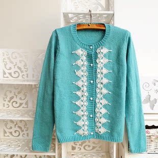tulander钩花花边门襟针织衫 毛衣 毛衣针织衫 手工钩花毛衣