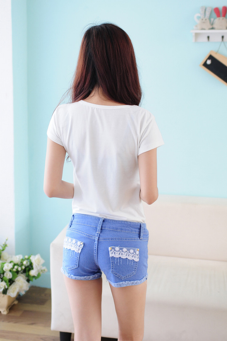 2013新款夏季女洗水磨破猫须蕾丝边牛仔超短热裤代发批发