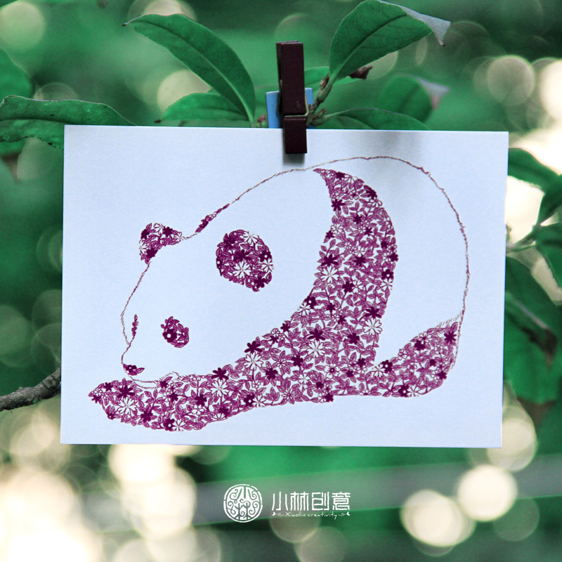 小林创意/原创手绘明信片/单张个性熊猫卡片/colorful