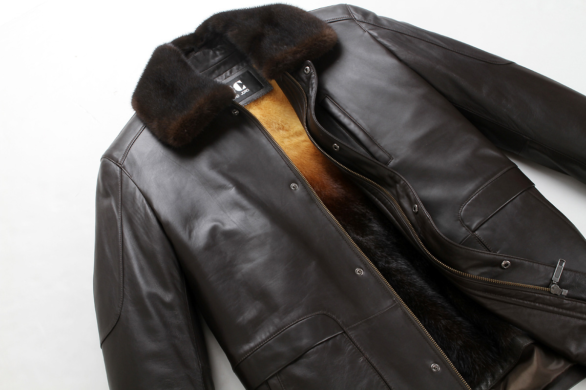 黄金貂内胆 立领男士皮衣 海宁真皮皮衣