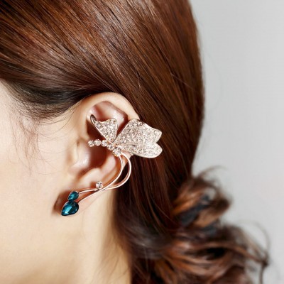 供应满钻水晶蝴蝶耳挂耳扣 非主流个性耳钉耳夹 朋克夜店耳环耳饰