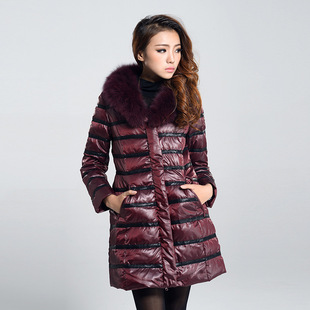 2013冬款依薰正品剪标品牌折扣女装 水貂毛长款白鸭绒羽绒服女