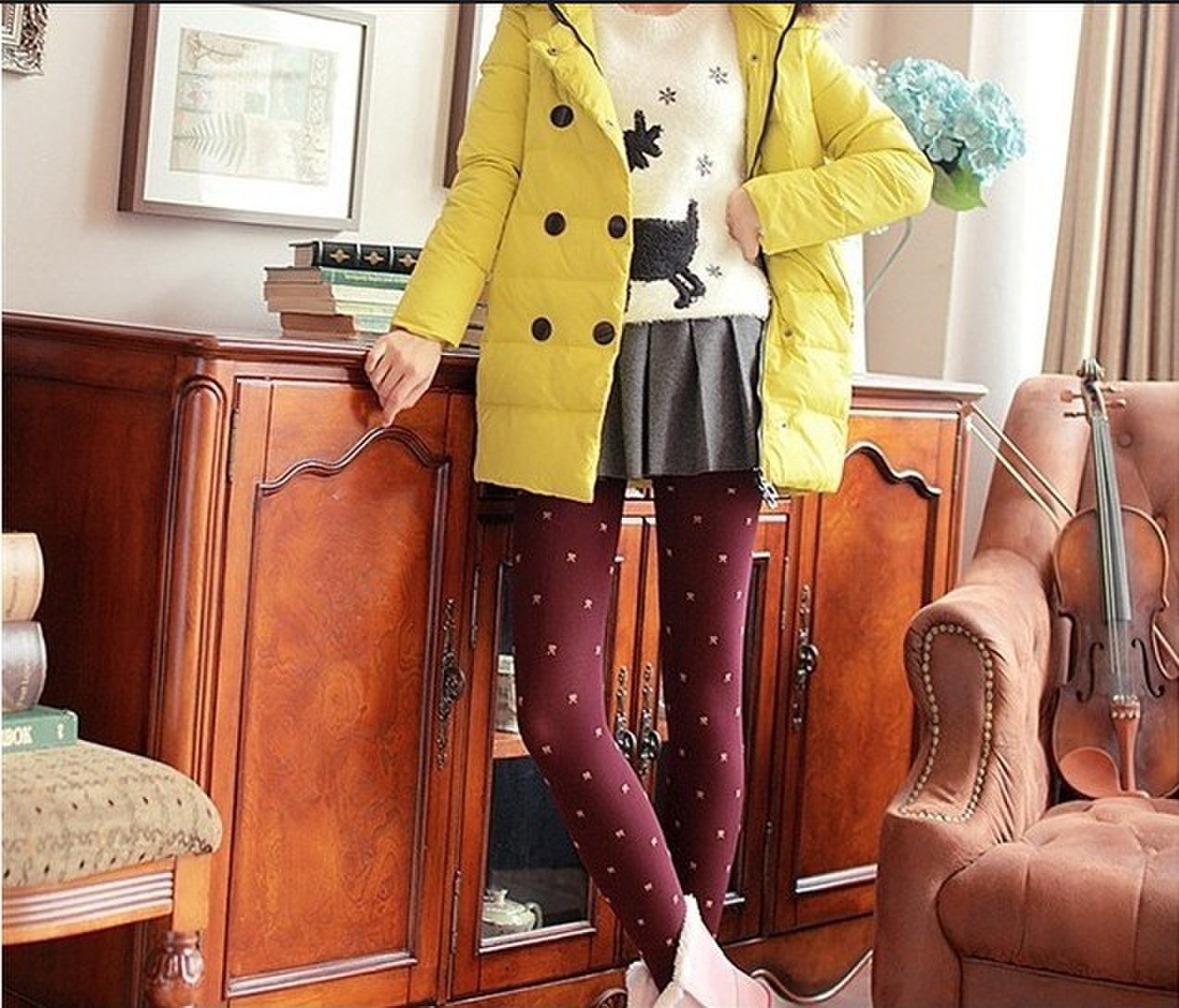 秋冬时尚保暖羊羔绒提花踩脚袜亲肤羊羔绒抗起球双层保暖打底裤裤